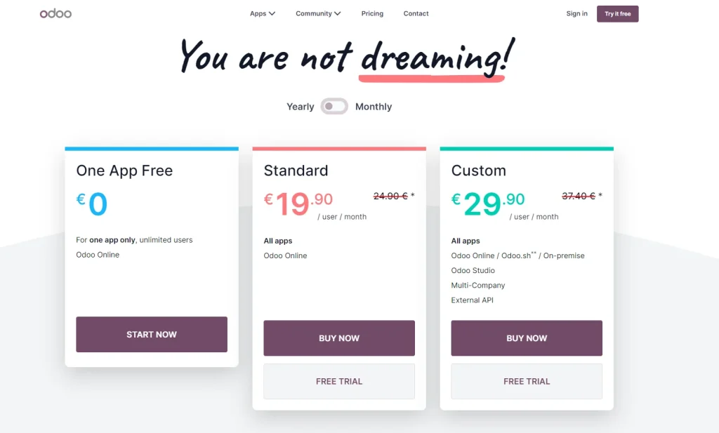 odoo pricing