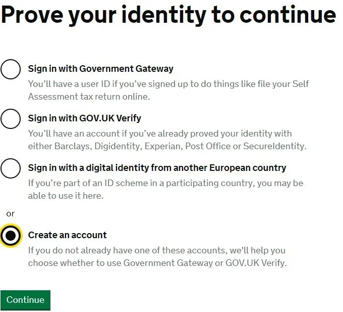 prove your identify - personal tax account